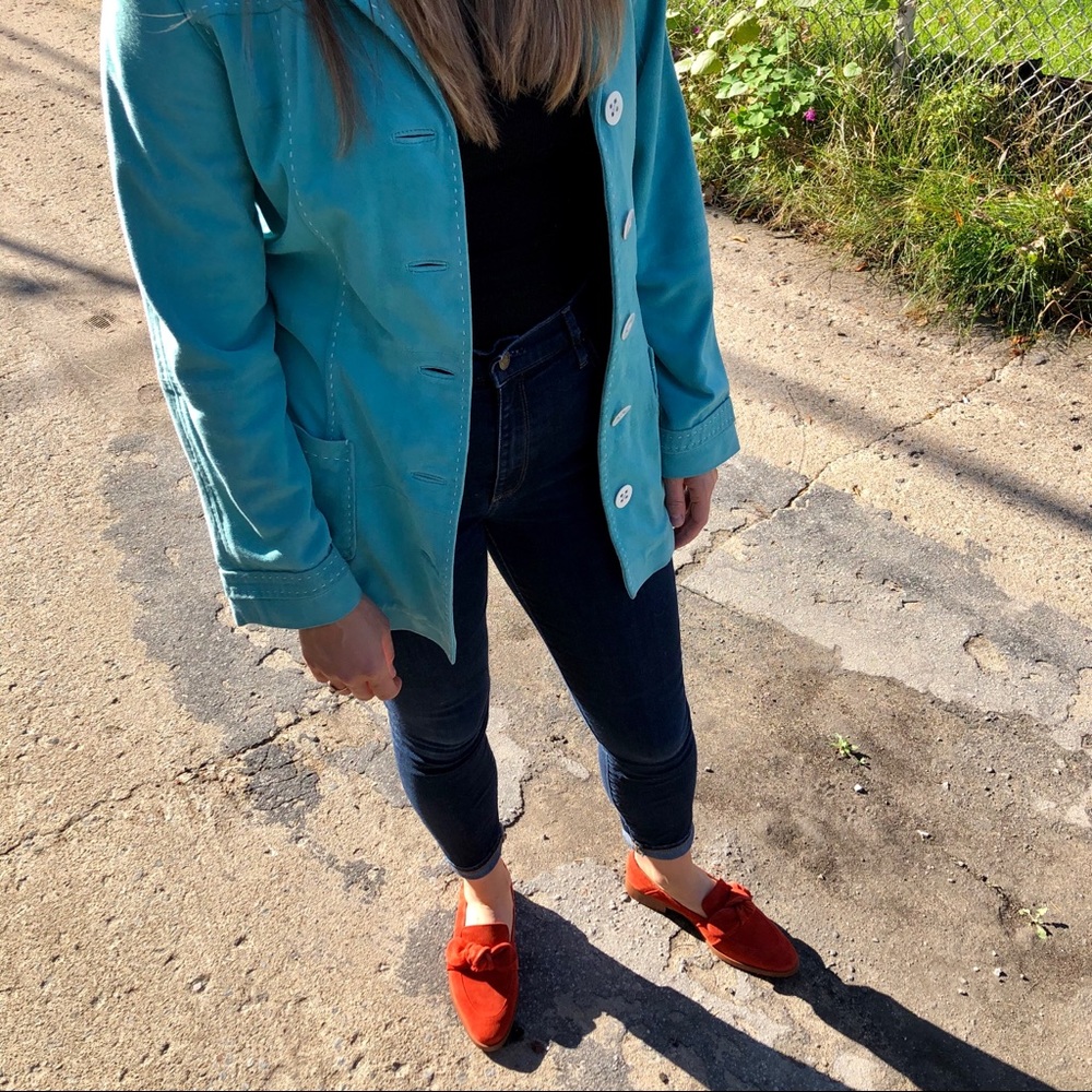 Turquoise suede jacket - Picture 2 of 6